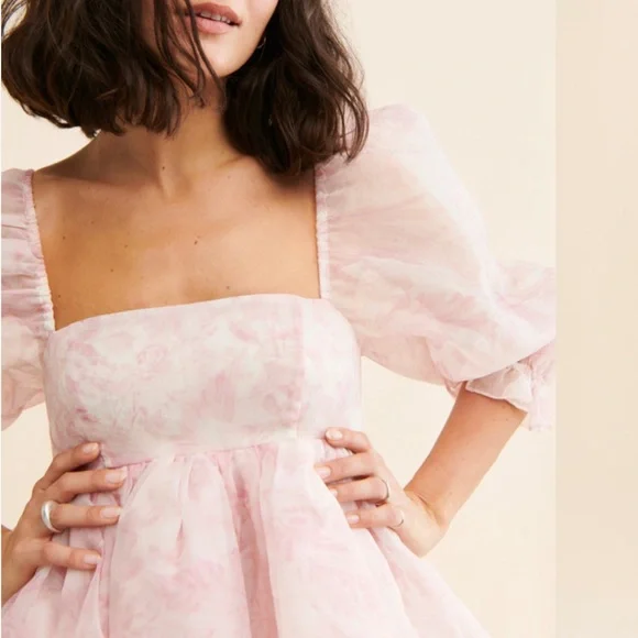 Selkie puff organza dress pink white mini XXL - Picture 8 of 9